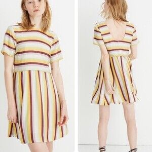 Madewell Striped Scoop-Back Short Sleeve Dress Rainbow, Size 2
